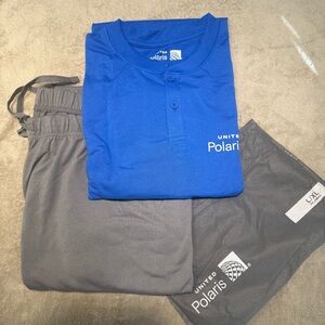United Polaris First Class Blue Long Sleeve Shirt Gray Pajama Set -Size L /XL